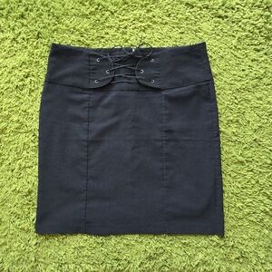 Elegant Black Lace-Up Women's Midi Skirt